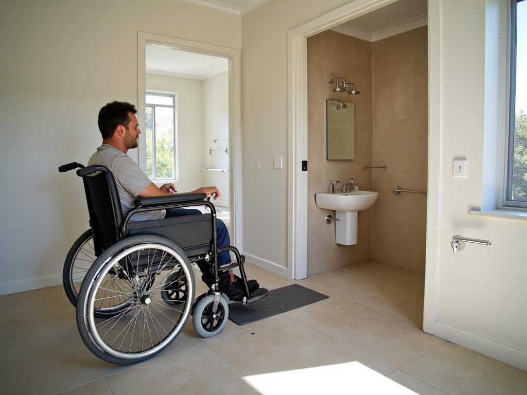 Home accessibility modifications with wheelchair ramp and grab rails