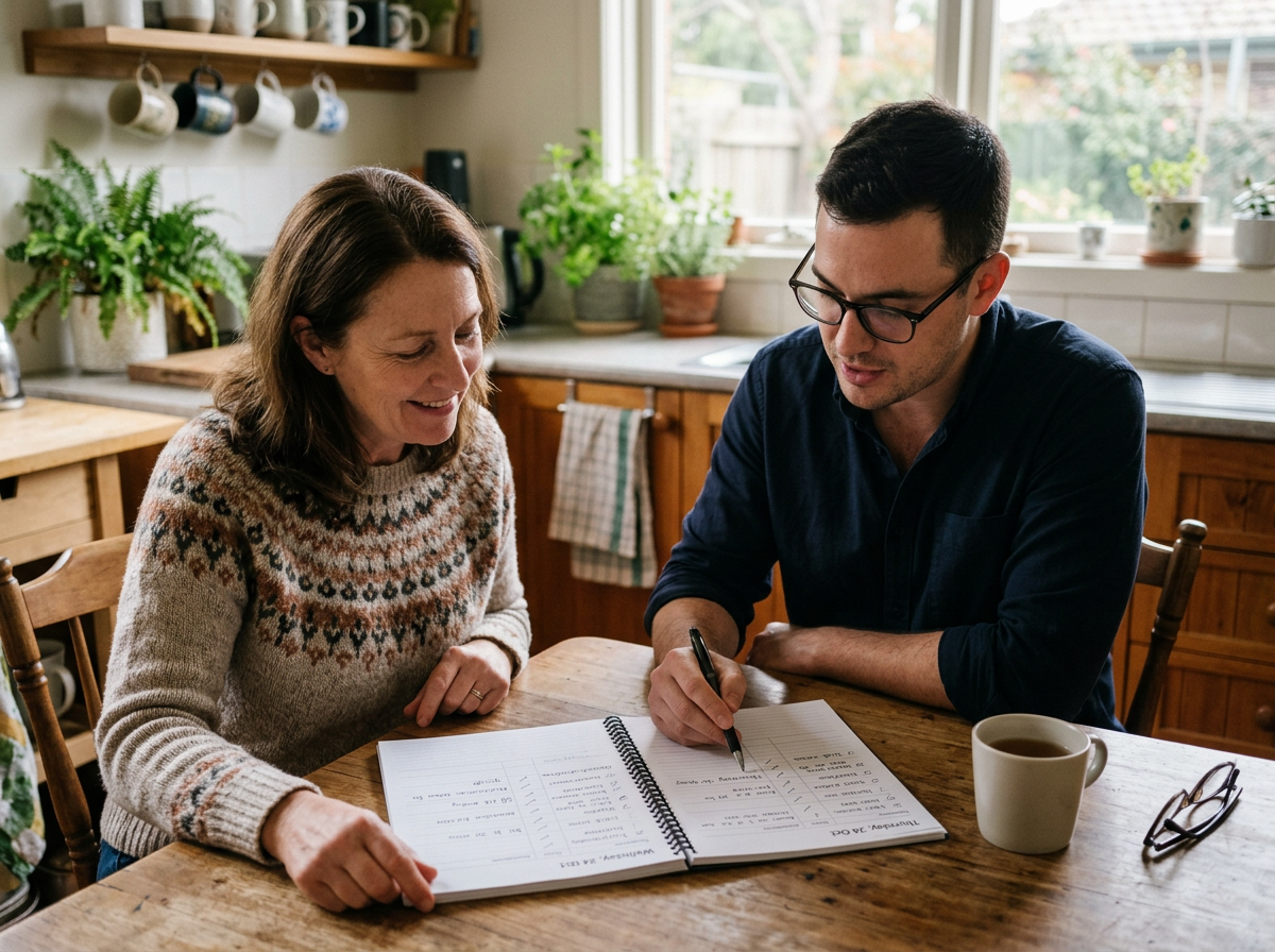 Health professional providing personalised health monitoring in comfortable Australian home setting