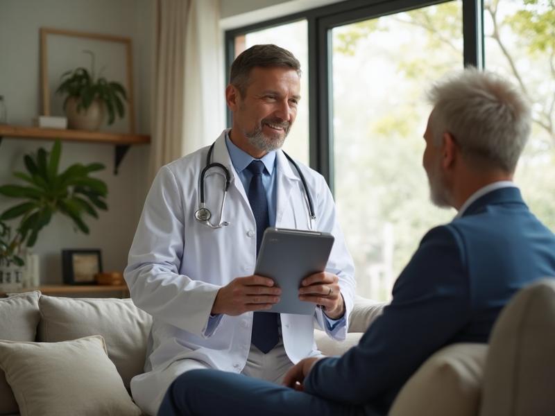 Health professional providing personalized health monitoring in comfortable Australian home setting