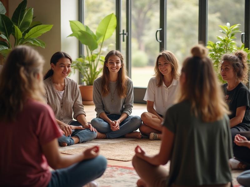Diverse group therapy session in peaceful Australian community center setting