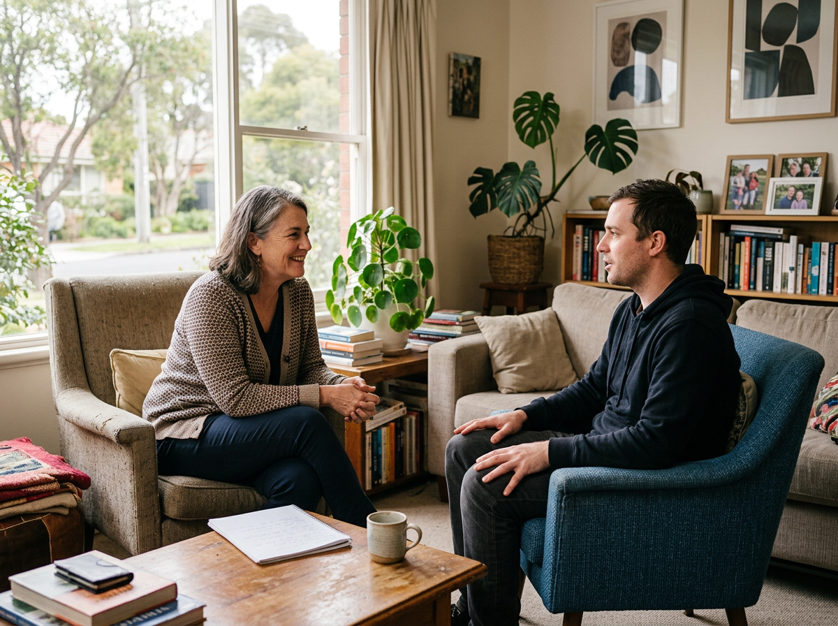 Mental health specialists providing professional consultation in modern Australian office setting