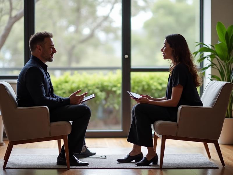 Mental health specialists providing professional consultation in modern Australian office setting