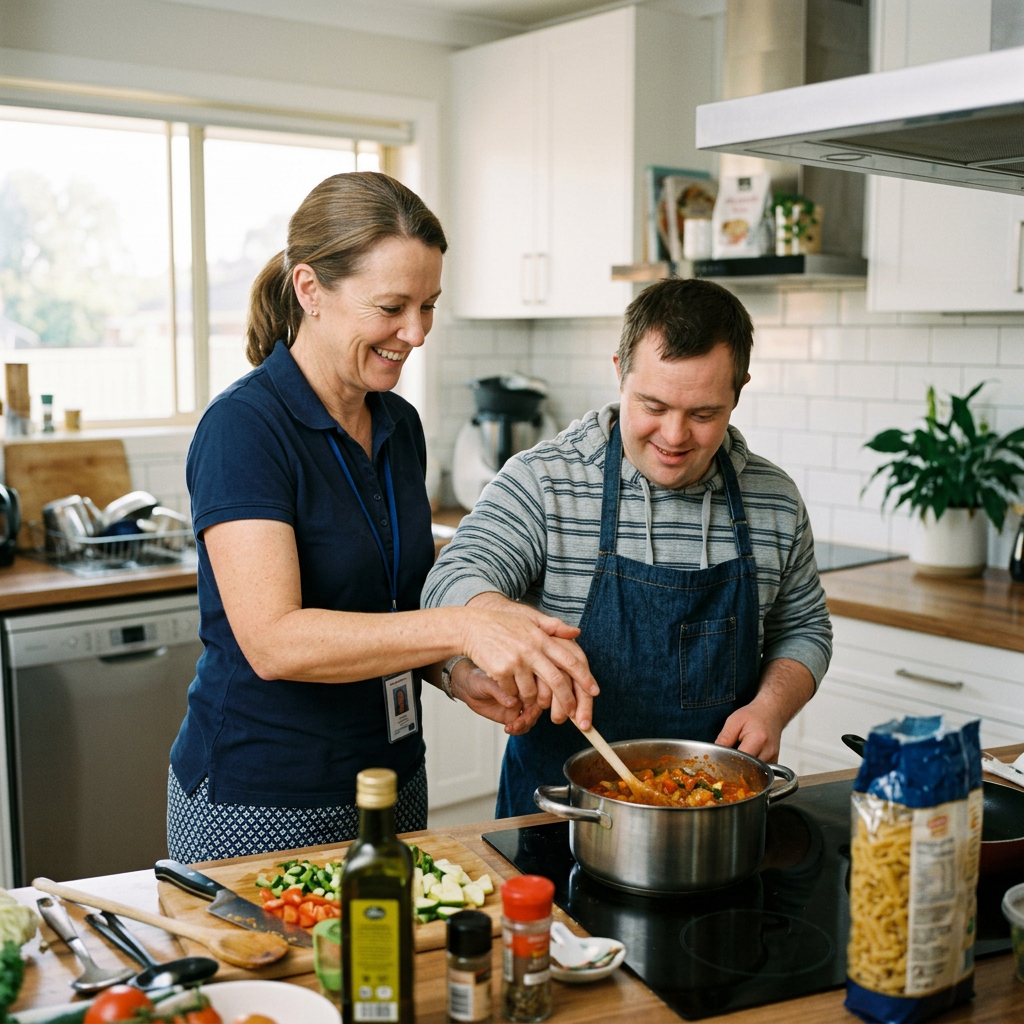 NDIS personal support worker assisting participant in Seabrook