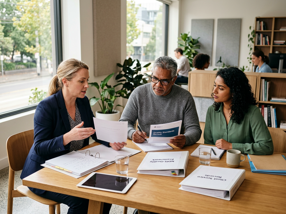 Team collaboration and quality improvement activities in modern Australian office